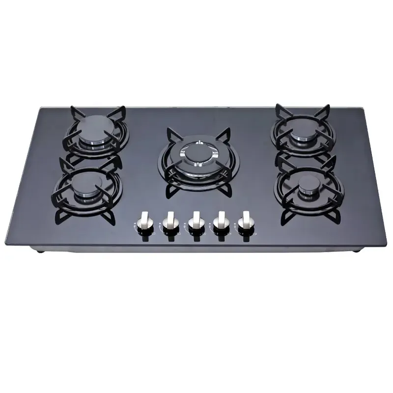 Desain OEM harga yang kompetitif kompor gas kaca cooktop 5 kompor gas pembakar dengan AC pengapian