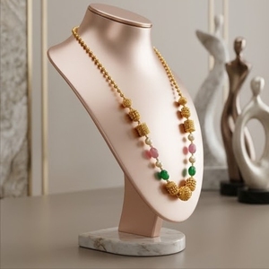 925 Silver Antique Mala <b>Necklace</b> with Green and <b>Pink</b> Beads Traditional Ethnic Wedding Gift Jewelry for Women - Product Image 4