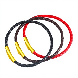 XD Cordón trenzado de hierro con cuentas rojas, oro duro 3D y piedra natural de la suerte, para hombres y mujeres, estilo pareja, pulsera de cuero - Product Image 2