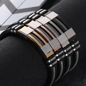 Zooying Bracelet Fournisseurs Bijoux Designer Cuir Silicone Acier Inoxydable Impression Charme Noir Bracelet Réglable