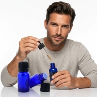 Flacons compte-gouttes d'huile essentielle OEM 30 ml en verre bleu avec bouchon à vis, protection UV, emballage cosmétique avec bouchons inviolables