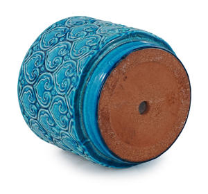 Grand pot de fleurs en céramique émaillée turquoise vintage américain, écologique, durable, avec trou de drainage, pour intérieur/extérieur - Product Image 5