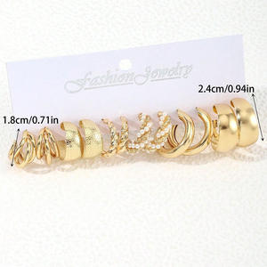 Parure de 6 paires de boucles d'oreilles tendance en alliage plaqué or, perles géométriques, pour femme, bijoux fantaisie de soirée - Product Image 1