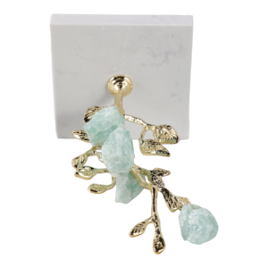 Sculpture d'arbre décorative pour la maison, branche dorée avec pierres aquamarine, base en marbre, pour la salle de bain, le bureau, la salle à manger, la décoration de la maison - Product Image 6