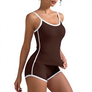 Conjuntos Deportivos para Mujer de 2 Piezas, Top Corto con Ribete en Contraste, Pantalones Cortos de Gimnasio, Tirantes Ajustables, Ropa Casual para Yoga y Descanso - Product Image 6