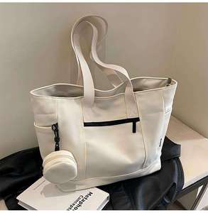 Customizable <b>large</b> capacity cotton canvas handbag, fashionable and reusable shoulder <b>bag</b>, zipper pocket, shopping <b>bag</b> - Product Image 5