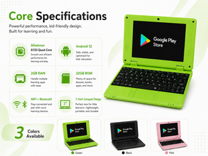 Mini-<span class=keywords><strong>ordinateur</strong></span> <span class=keywords><strong>portable</strong></span> OEM 7 pouces Android 12.0 A133 Quad Core 2 Go de RAM 32 Go de ROM, clavier anglais pour l'éducation des enfants - Product Image 4