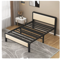 Cadre de lit en acier minimaliste avec tête de lit souple, plusieurs tailles disponibles (Queen, King), lit plateforme en métal pour usage domestique et hôtelier