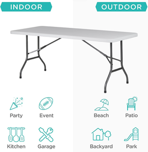 Mesas rectangulares plegables de escritorio de 6 pies/183*76*74cm de 4,5 cm de espesor para comedor, fiesta, eventos en interiores y exteriores - Product Image 5