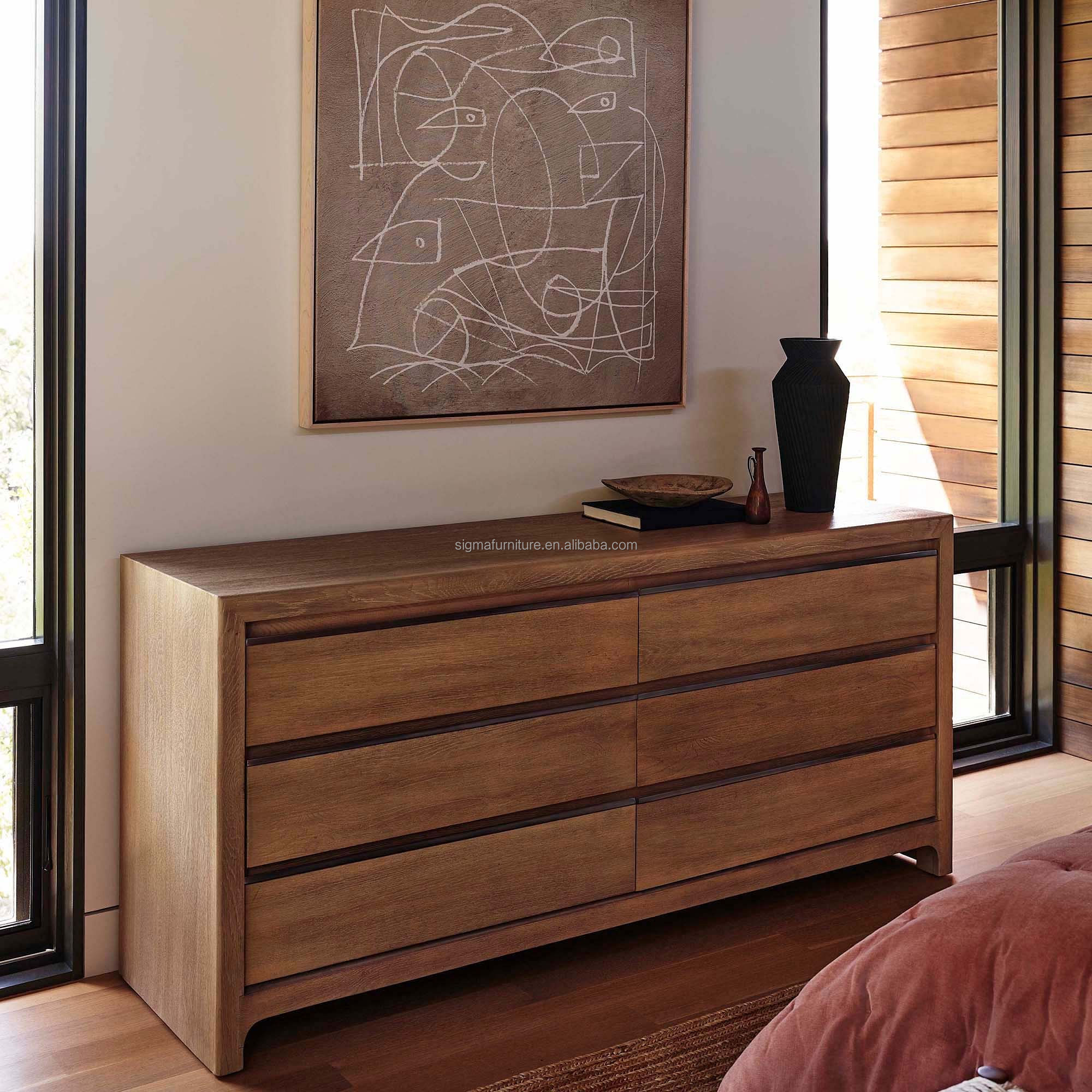 Nordic Style Factory Supply Indoor Furniture Bedroom Home Storage Furniture 6 Drawers Dresser