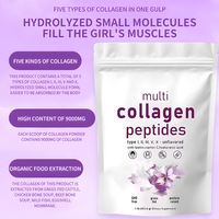 Poudre de peptides de collagène hydrolysé nourri à l'herbe, types I, II, III, V, X, avec biotine, vitamine C et acide hyaluronique pour la peau, les cheveux, les ongles et les articulations