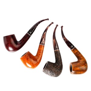 Muxiang Briarwood Smoking Pipe Bent Shape Flame Pattern Carved Wood Tobacco Pipe For Men - Product Image 5