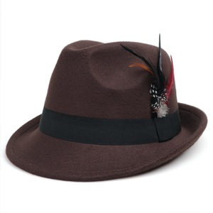 Sombreros Fedora 100% Lana Unisex para Adultos, Sombrero de Fiesta con Decoración de Plumas, Estilo Europeo Vintage, Sombrero Jazz - Product Image 3