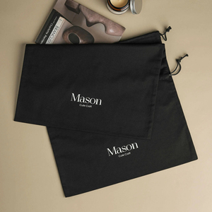Sac de rangement en coton noir écologique de grande taille avec cordon de serrage et logo, emballage cadeau réutilisable en coton, pochette pour vêtements - Product Image 4
