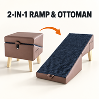 Rampe pliable de luxe pour animaux de compagnie, ottoman 2-en-1, escalier pour chien en bois massif, marches antidérapantes pour petits chiens et chats - Accessoire de canapé multifonctionnel