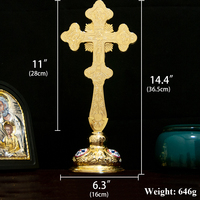 HT Orthodoxe Croix Jésus Crucifix Statue Grande Église Plaqué Or Jésus Croix Évêque Pasteur Prière Religion Rituel Cadeau