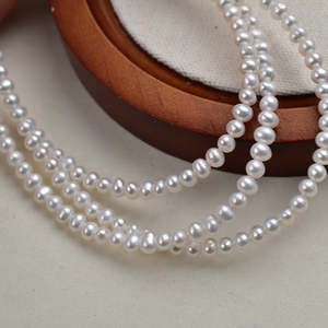 Collar de Perlas de Agua Dulce Naturales de 3-4 mm, Casi Redondas, para Trabajos de Joyería DIY, Cuentas Sueltas en Progreso - Product Image 1