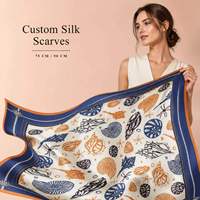 Syal Persegi Sutra Satin Motif Kerang Laut Wanita Syal Leher Foulard Wanita Elegan Jilbab Bandana Multifungsi untuk Sehari-hari