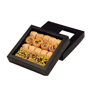 Boîtes à dessert Baklava Mooncake personnalisées de luxe Boîte d'emballage à pâtisserie en papier cadeau de porte avec fenêtre