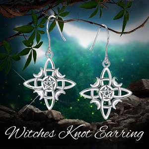 Pendientes Colgantes Changda <span class=keywords><strong>de</strong></span> Plata <span class=keywords><strong>de</strong></span> Ley 925 con Nudo Celta Irlandés, Nudo <span class=keywords><strong>de</strong></span> la Madreperla, Triquetra, Magia Wicca y Nudo <span class=keywords><strong>de</strong></span> <span class=keywords><strong>Brujas</strong></span> para Halloween - Product Image 2