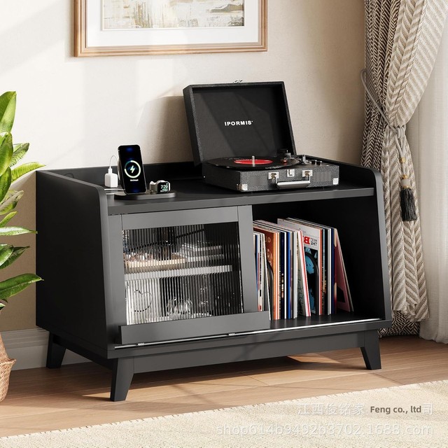 Large Vinyl Record Player Bracket Side Storage Cabinet Rural Style Vinyl Record Holder Household Bookshelf Furniture