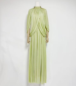 Abito lungo da donna sexy e alla moda, aderente con maniche incrociate, con spilla in metallo, tinta unita, elegante, scollo a O, design arricciato, abito da cocktail - Product Image 6