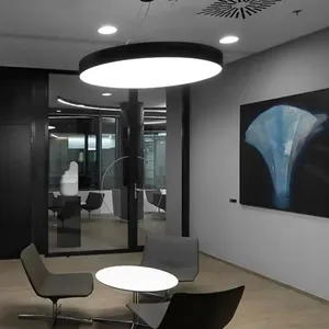 간단한 비품 블랙 화이트 LED 현대 사무실 매달려 실내 조명 솔리드 링 Led 샹들리에 펜던트 조명