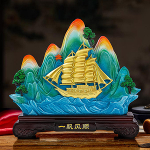Smooth Sailing Ship Ornament Resin Feng Shui Desk Decor Office Home Decoration Single Piece Lighted Gift - Product Image 3