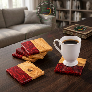 Juego de Posavasos de Madera de Olivo y Resina Roja para Bebidas, Té, Café, para Bar, Cocina, Hogar, Oficina, Apartamento, Mesa de Fiesta - Product Image 4