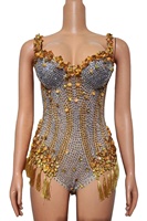 Combinaison de danse sexy pour femme avec franges, strass et paillettes, idéale pour les spectacles, soirées, anniversaires et fêtes