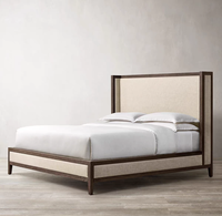 Lit en bois massif de style américain rétro, avec tête de lit capitonnée française, lit de mariage 1,8 m, idéal pour petit appartement, chambre principale italienne, lit double 1,5 m