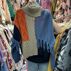 Maglione Invernale da Donna 2025 Nuovo Stile Coreano Casual con Collo Obliquo e Abbinamento di Colori - Product Image 1