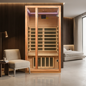 Sauna infrarouge électrique moderne 220V pour 1 personne, en bois de pruche massif, écologique, avec commande intelligente pour la maison et la chambre à coucher - Product Image 1