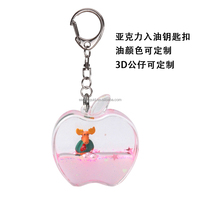 Porte-clés en plastique en forme de pomme rose, rempli de liquide, avec flotteurs en résine Père Noël et renne, confettis scintillants à l'intérieur, idéal pour les cadeaux