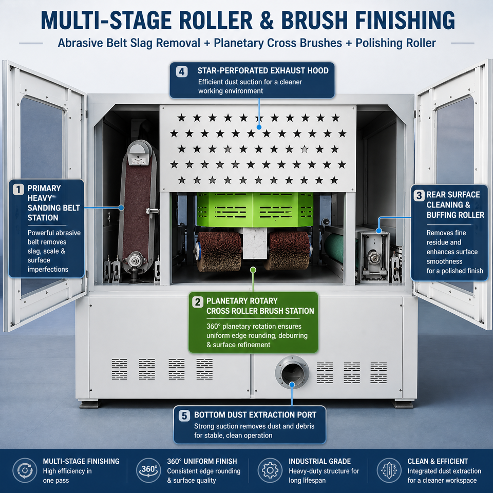 Slag Keys Automatic Metal Deburring Machine 45KW Polishing Grinding Sanding ...