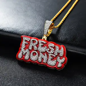 Customized 14K Real Gold Plated CZ Diamond Pave Red Enamel Letter Hallow Cage Charms Pendants