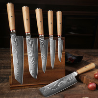Couteau de chef VG-10 en acier Damas véritable, fabriqué en bois d'olivier, artisanal, au design moderne et minimaliste