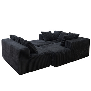Ensemble de canapé modulaire en forme de U, 130 pouces, 4 places, avec chaise longue, design réversible, tissu en velours côtelé rayé en éponge, NOIR - Product Image 6