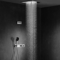 Ensemble de robinetterie de douche moderne en laiton doré avec mitigeur encastré 3 trous, finition brossée, pour appartement, avec fonctions pluie/massage/pause et cartouche céramique