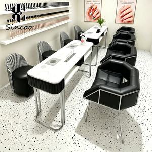 Factory Modern Wooden Multifunctional Commercial Nail Salon Double Manicure Table Dust Collector <b>Socket</b> Storage Eco-Friendly - Product Image 2