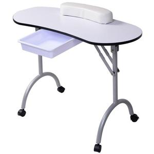 <b>Foldable</b> Nail <b>Table</b> Portable Manicure Desk with Rolling Wheels Side Tray Client Wrist Pad Salon Furniture - Product Image 1