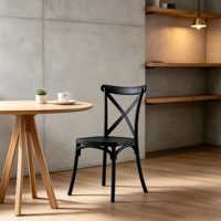 Chaise en plastique moulé robuste de style X-Back, vente en gros d'usine, siège de salle à manger moderne et coloré, chaise en plastique durable
