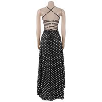 Robe longue de soirée et de plage asymétrique à imprimé pois, bretelles fines, dos croisé, volants et fente haute, tendance été 2027 pour femme