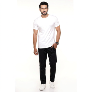 T-shirts décontractés fantaisie en coton peigné 100% respirant de haute qualité pour hommes, blanc uni, en gros, pas cher, en vrac - Product Image 1