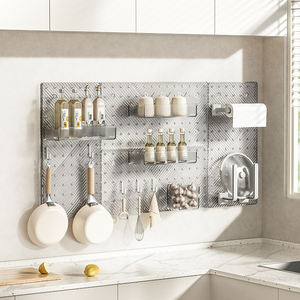 Organisateur mural Pegboard sans perçage, kit <span class=keywords><strong>de</strong></span> rangement modulaire adhésif DIY avec crochets et étagères pour la <span class=keywords><strong>cuisine</strong></span>, la salle <span class=keywords><strong>de</strong></span> bain, la maison - Product Image 1