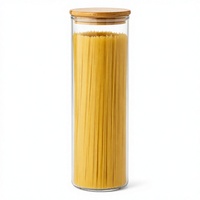 Pot à pâtes en verre borosilicate transparent avec couvercle en bambou, impression sérigraphique couleur personnalisée, récipient de stockage alimentaire pour comptoir de cuisine