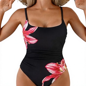 Maillot de bain une pièce à imprimé floral pour femme, bretelles réglables, froncé, effet ventre plat, dos noué, personnalisable avec logo, vente en gros - Product Image 6