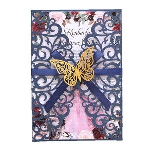 Tarjetas de invitación de compromiso europeas y americanas, invitaciones de boda grabadas con láser, invitaciones de cumpleaños con hermosos lazos - Product Image 1