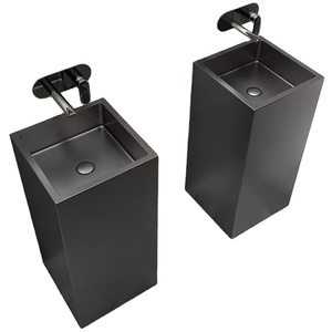 Pedestal Wash basin For Villa Garden Balcony Outdoor Floor Integrated Wash Basin Sink Stainless Steel Black Sink