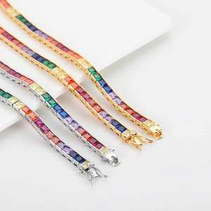 ชุดเครื่องประดับทองแดงชุบทองประดับเพชรซิร์คอนทรงเจ้าหญิงสีรุ้งไล่เฉดประกายระยิบระยับ ป้องกันการแพ้ ไม่หมองคล้ำ - Product Image 6